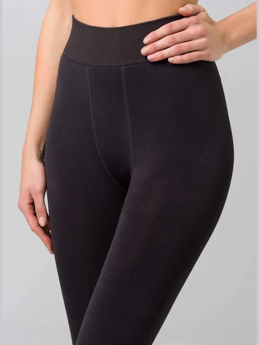 Leggings thermiques avec doublure polaire et bords-côtes décoratifs
