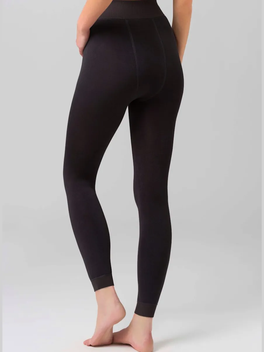 Leggings thermiques avec doublure polaire et bords-côtes décoratifs
