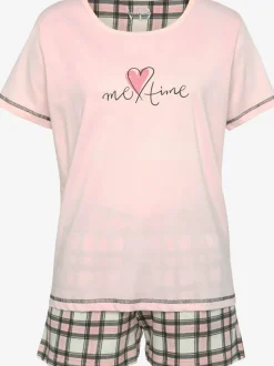 Lot de 2 pyjamas courts avec imprimé devant et short à carreaux