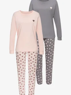 Lot de 2 pyjamas longs avec motif cœur