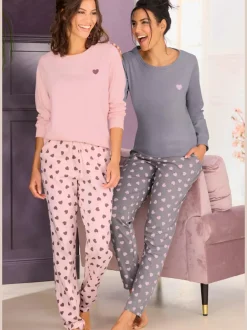 Lot de 2 pyjamas longs avec motif cœur