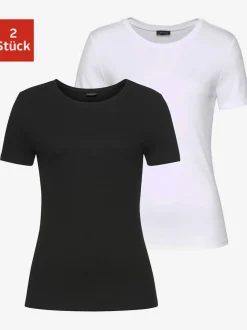 Lot de 2 T-shirts à encolure ronde et manches courtes en viscose côtelée