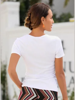 Lot de 2 T-shirts à encolure ronde et manches courtes en viscose côtelée