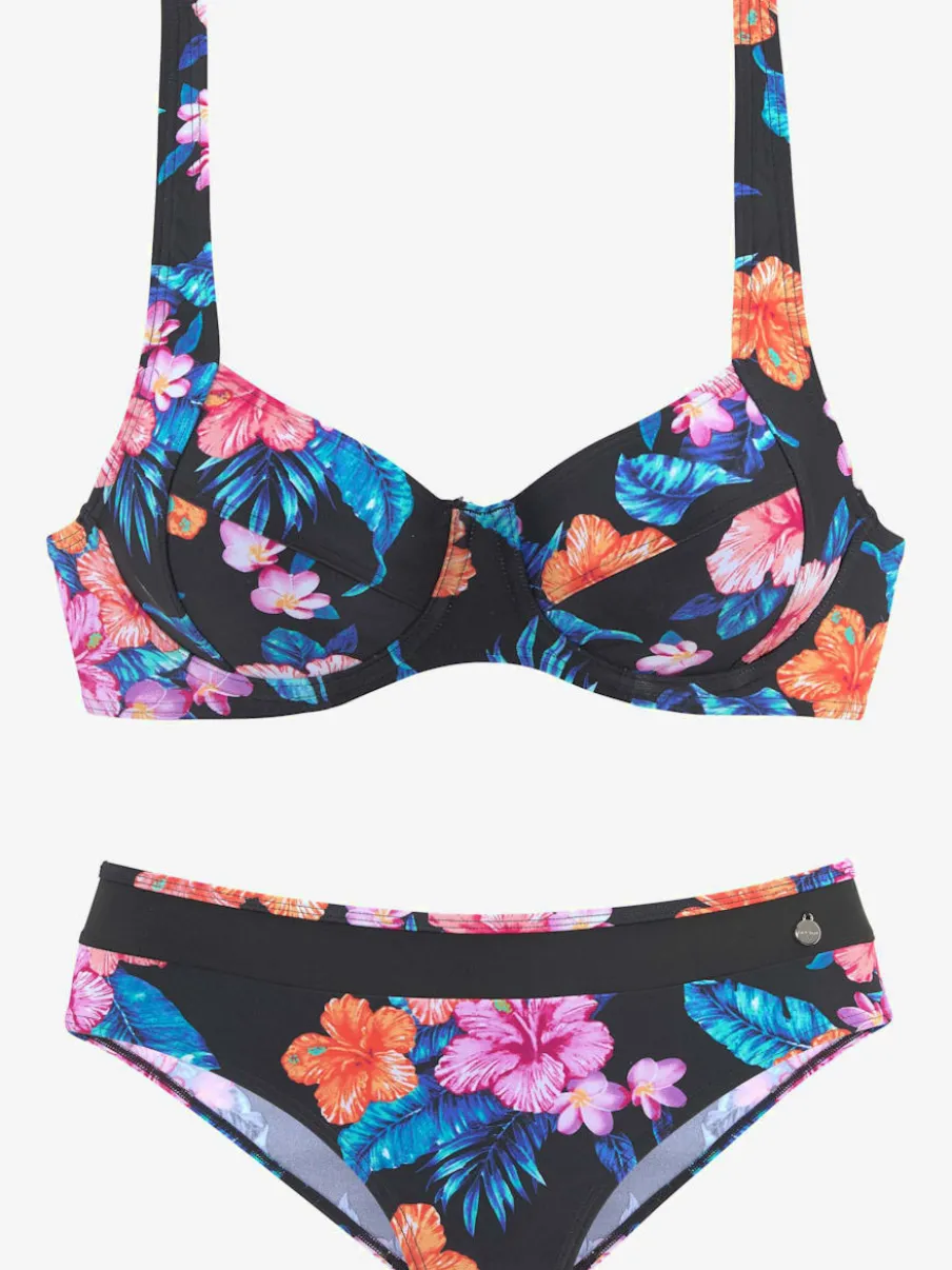 Maillot de bain à armatures avec motif hawaïen et bretelles réglables