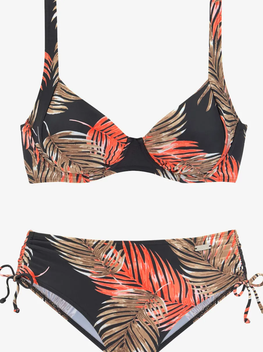 Maillot de bain à armatures avec imprimé feuilles et taille haute