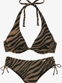 Maillot de bain à armatures en matière structurée brillante avec motif animalier