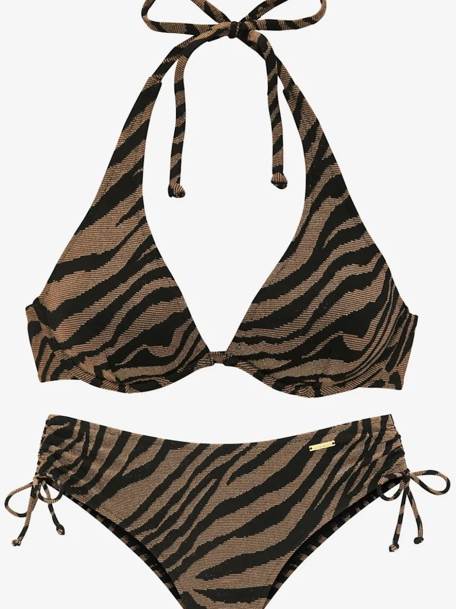 Maillot de bain à armatures en matière structurée brillante avec motif animalier