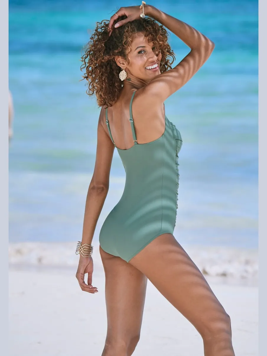 Maillot de bain avec bretelles réglables et fronces raffinées