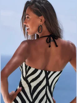Maillot de bain avec col en V et motifs animaliers