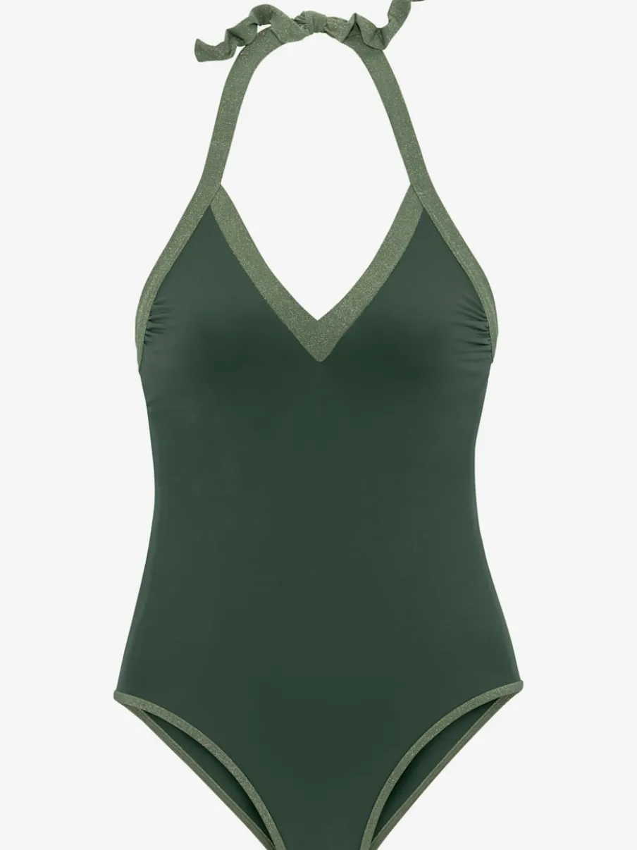 Maillot de bain avec empiècements brillants et décolleté profond