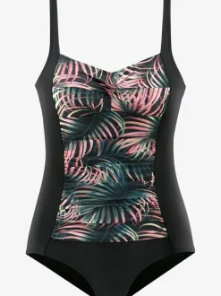 Maillot de bain avec empiècements gainants et motifs tropicaux