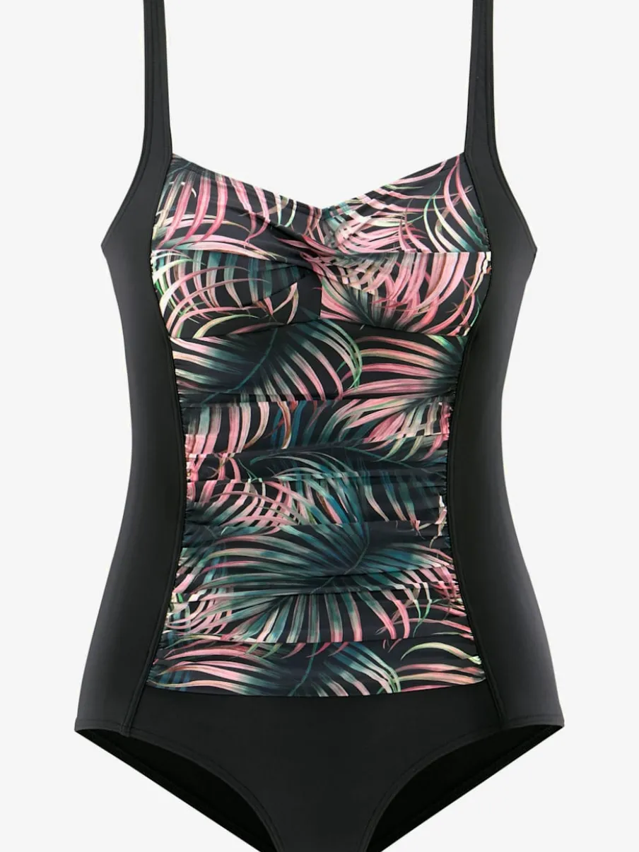 Maillot de bain avec empiècements gainants et motifs tropicaux
