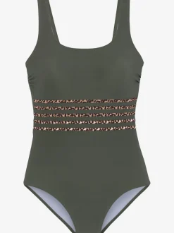 Maillot de bain avec empiècements à motif léopard et larges bretelles