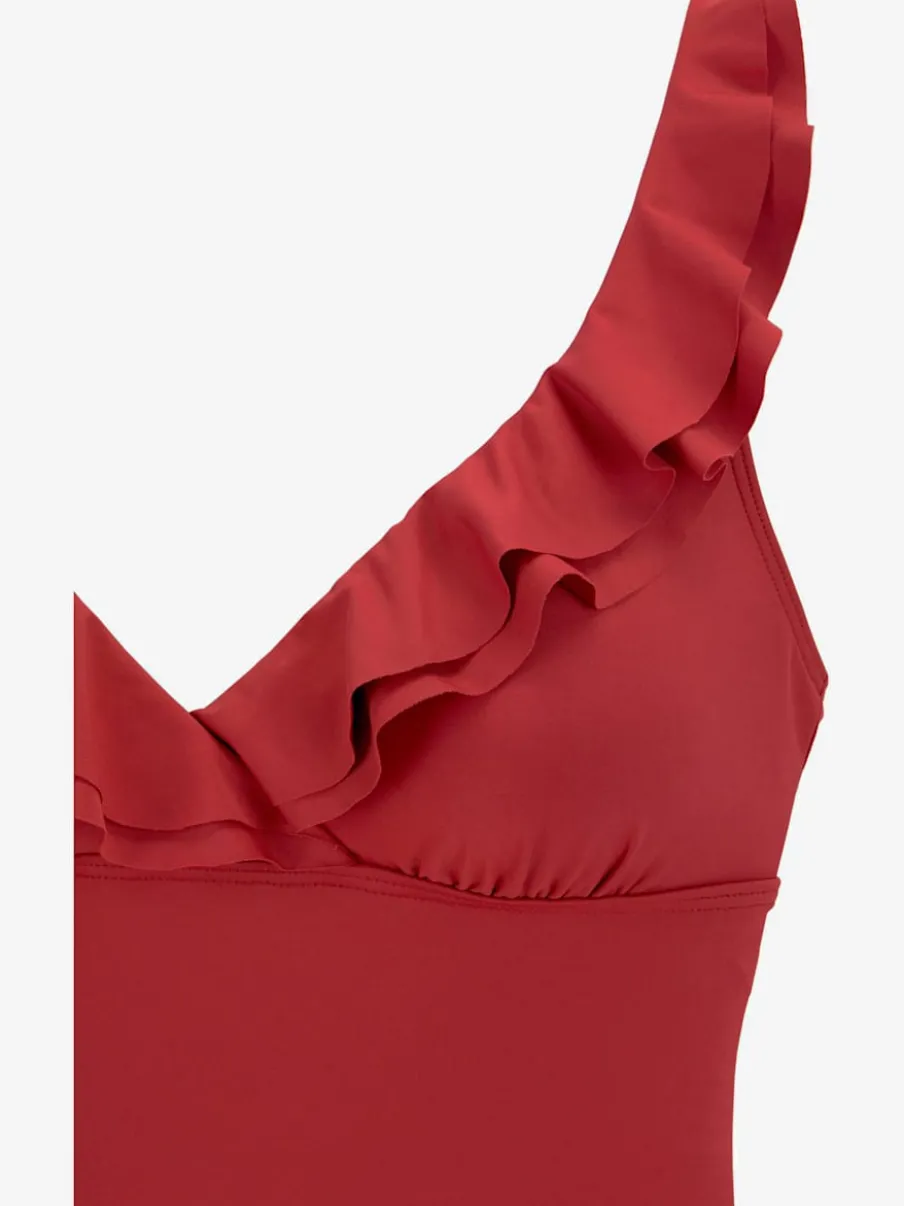 Maillot de bain avec encolure en V et finition volant