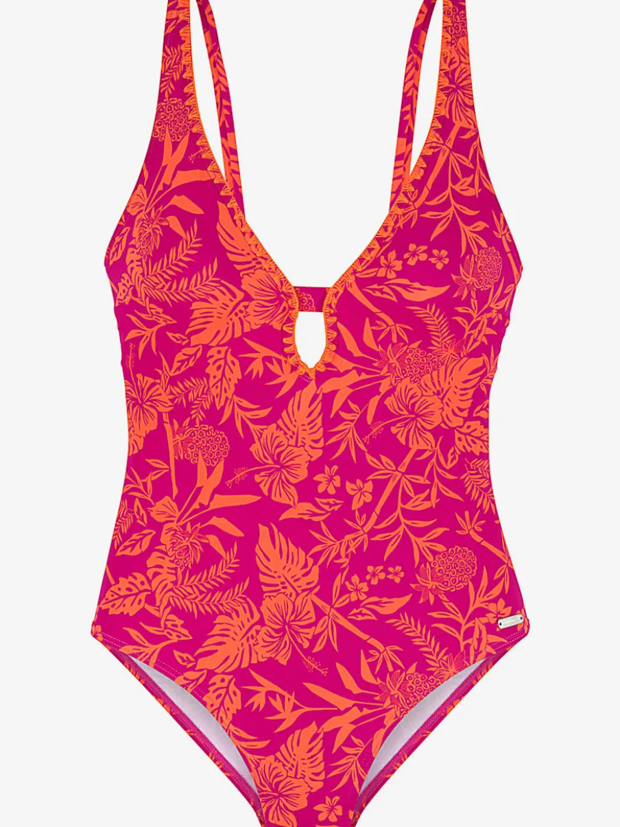Maillot de bain avec encolure dégagée et imprimé tropical
