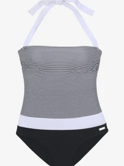 Maillot de bain avec imprimé rayures et bonnets intégrés