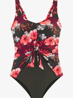 Maillot de bain avec insert modelant et imprimé floral encolure dégagée