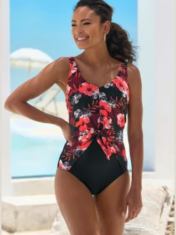 Maillot de bain avec insert modelant et imprimé floral encolure dégagée