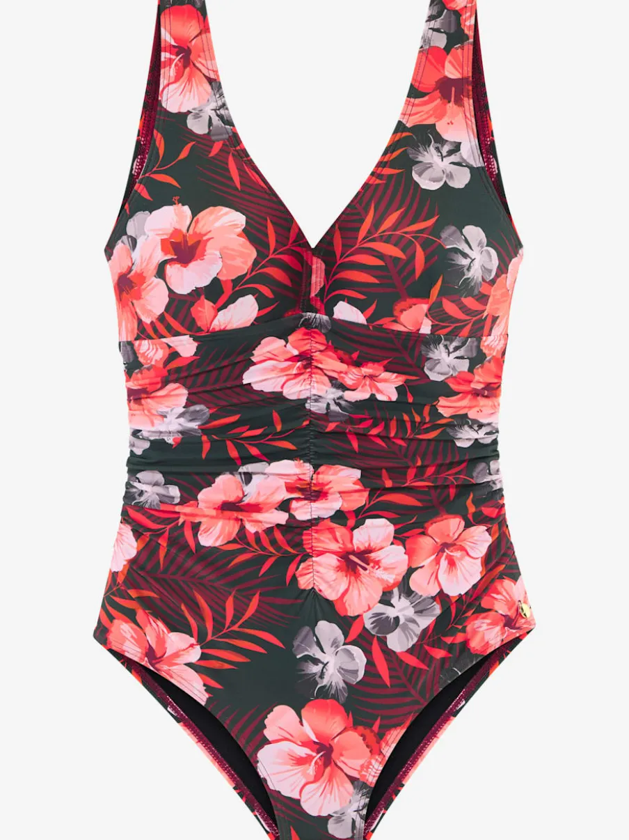 Maillot de bain avec insert modelant et fronces fleuries