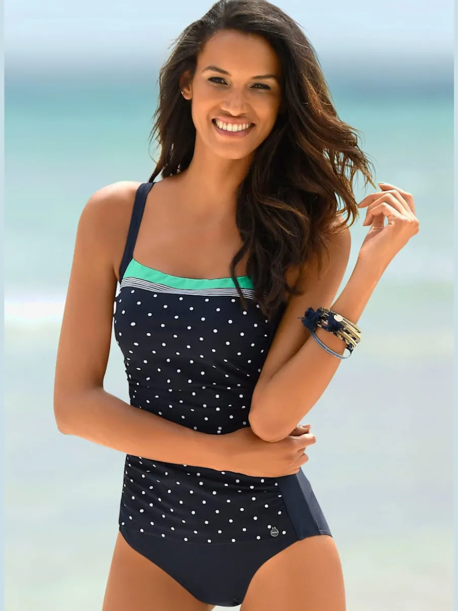 Maillot de bain avec motifs pois et rayures ajustés