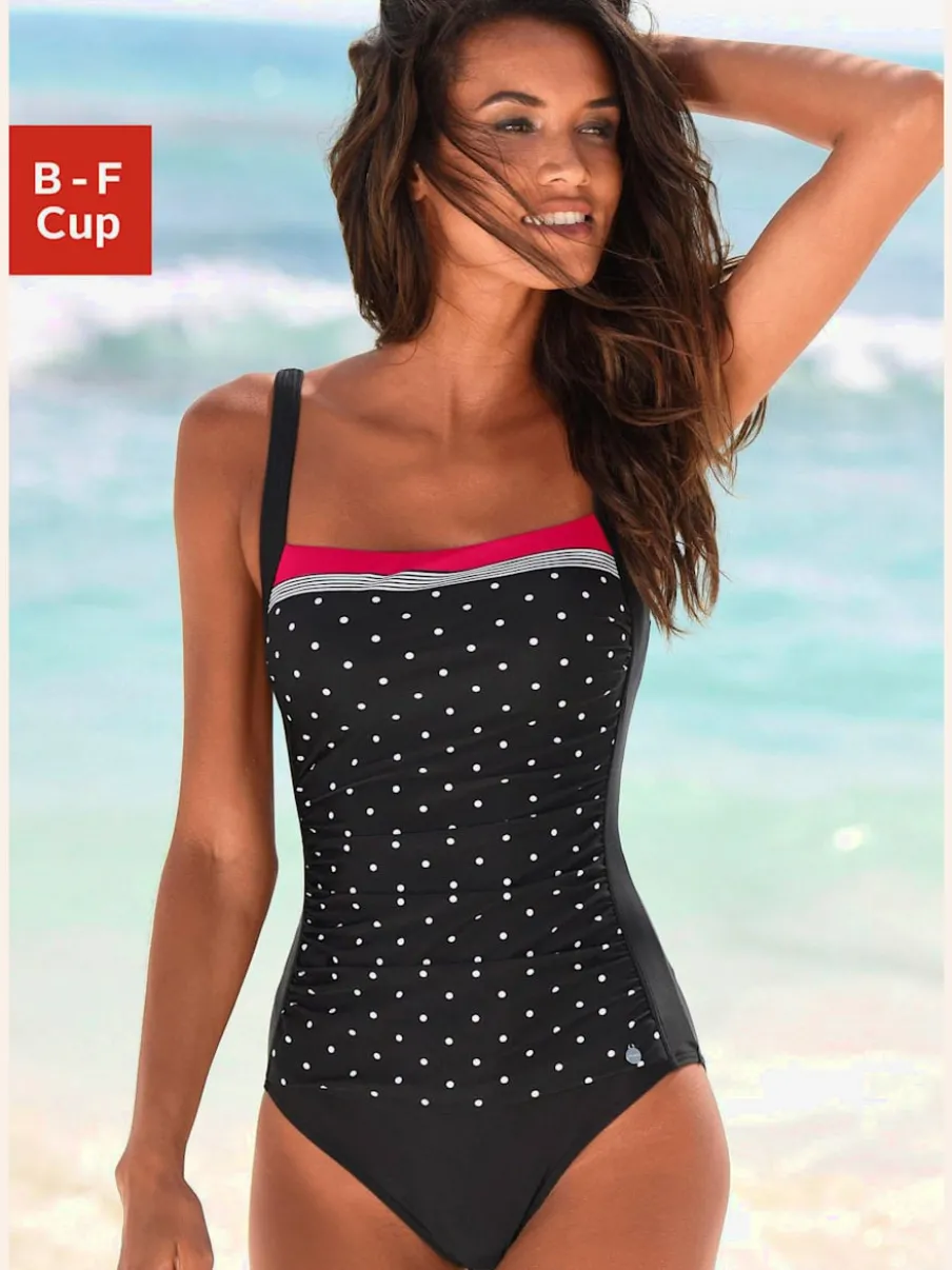 Maillot de bain avec motifs pois et rayures ajustés