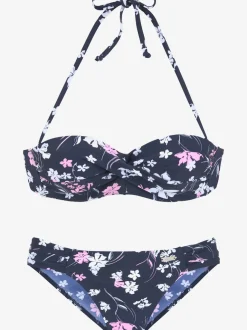 Maillot de bain bandeau à armatures en imprimé floral avec bretelles amovibles