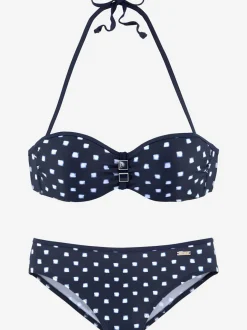 Maillot de bain bandeau à armatures avec imprimé pois et bretelles amovibles