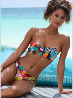 Maillot de bain bandeau à armatures avec motifs géométriques et détails colorés