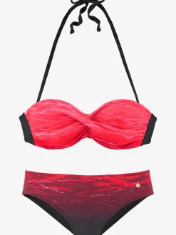Maillot de bain bandeau avec coussinets et motifs à rayures