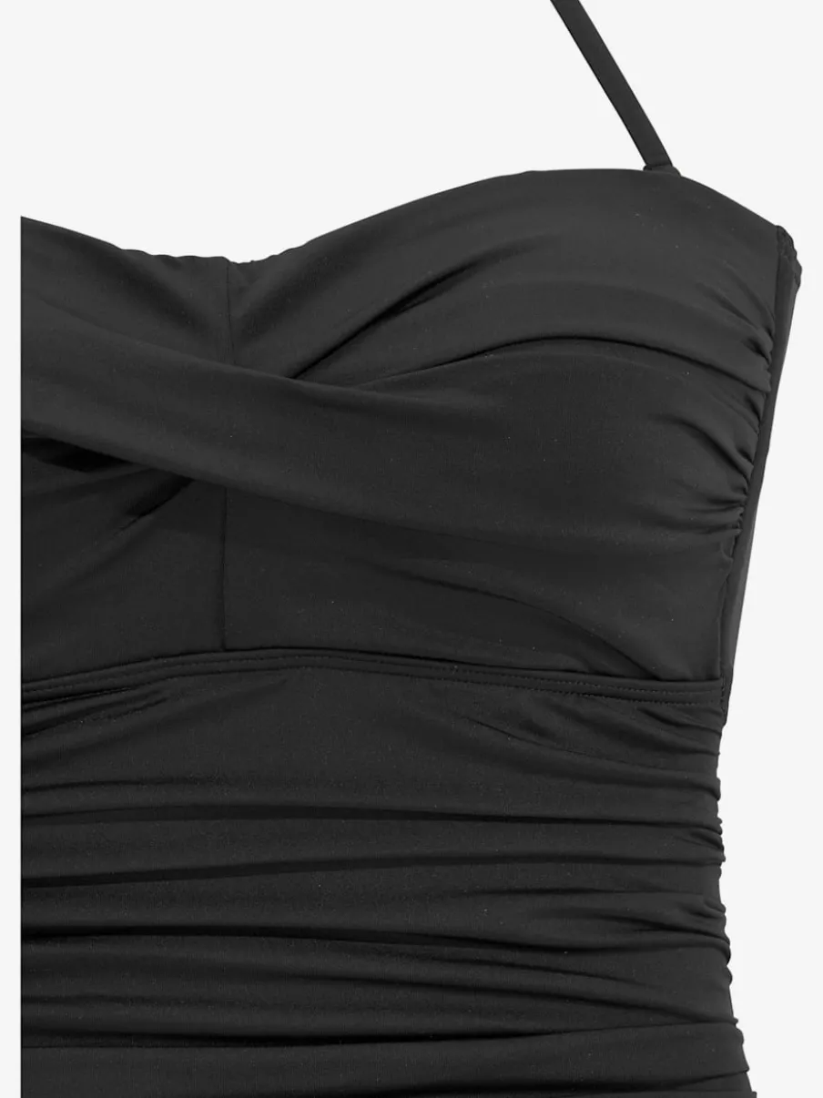 Maillot de bain bandeau à fronces avec bretelles amovibles