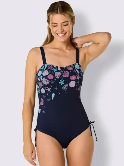 Maillot de bain à bretelles réglables avec motifs floraux et demi-corsage