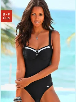 Maillot de bain à bretelles réglables avec gaine devant et éléments décoratifs