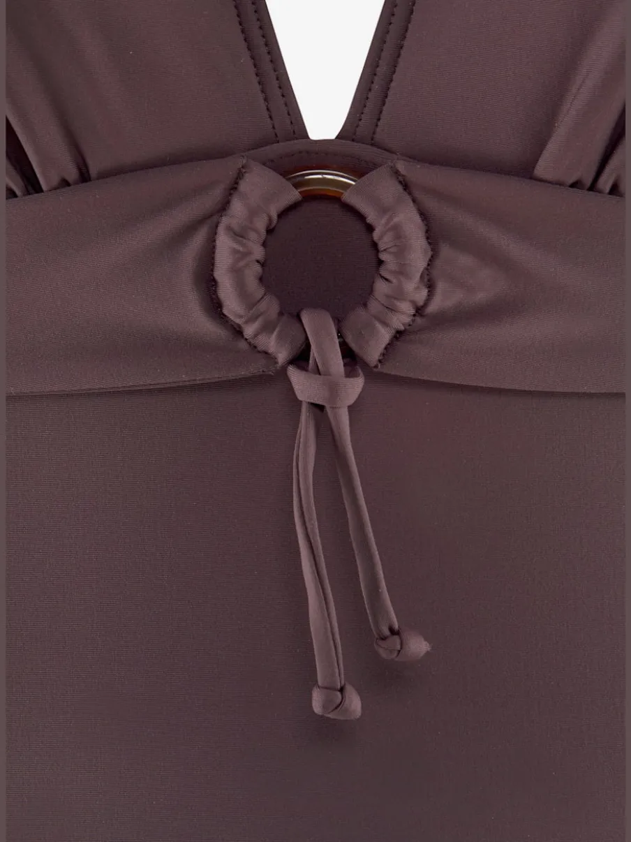 Maillot de bain classique à col V avec bonnets amovibles et ruban