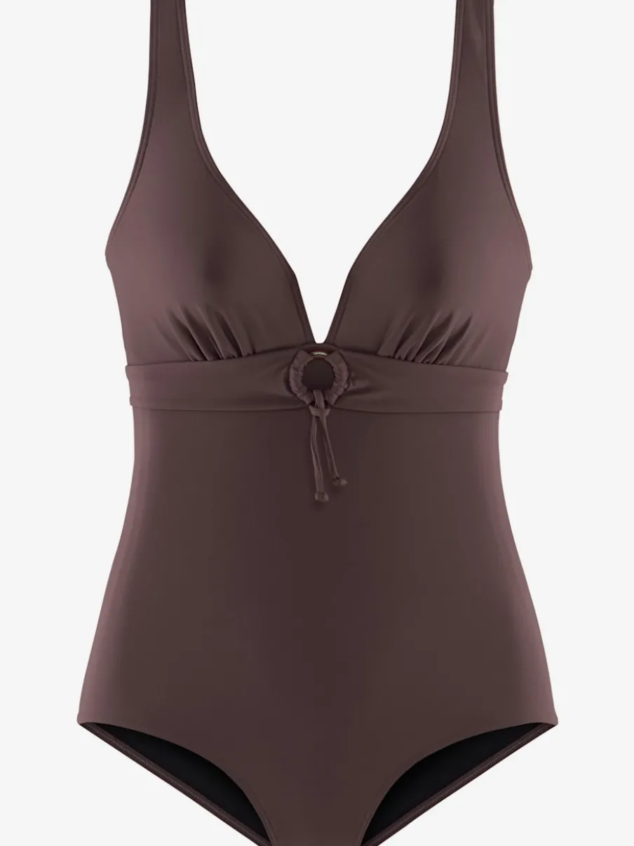 Maillot de bain classique à col V avec bonnets amovibles et ruban