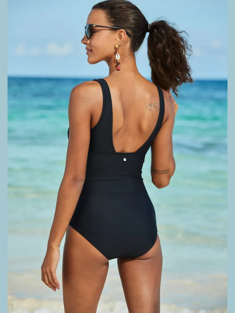 Maillot de bain classique à col V avec bonnets amovibles et ruban