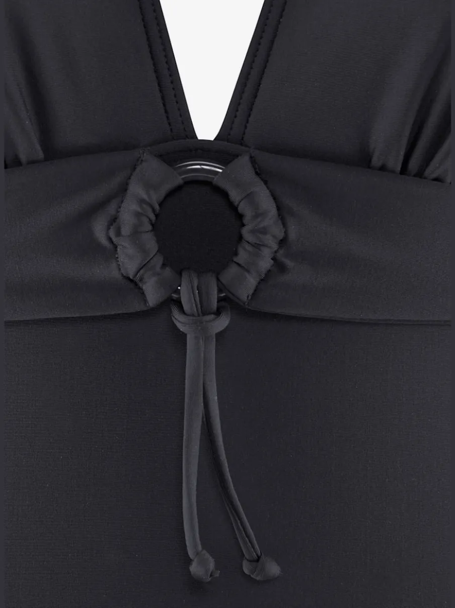 Maillot de bain classique à col V avec bonnets amovibles et ruban