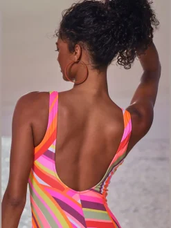 Maillot de bain à col arrondi avec imprimé graphique coloré