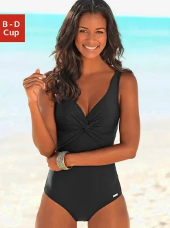 Maillot de bain à col en V avec fronces et bonnets intégrés