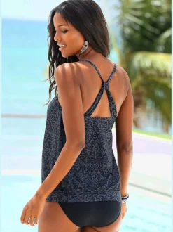 Maillot de bain deux pièces à imprimé décoratif avec bonnets rembourrés et bretelles croisées