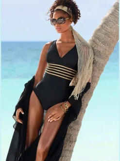Maillot de bain à empiècements brillants et bretelles croisées