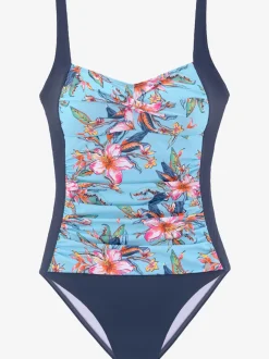Maillot de bain à empiècements floraux et bretelles élastiques