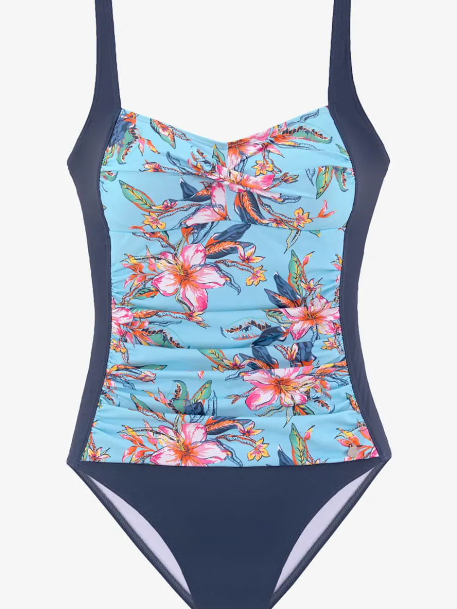 Maillot de bain à empiècements floraux et bretelles élastiques