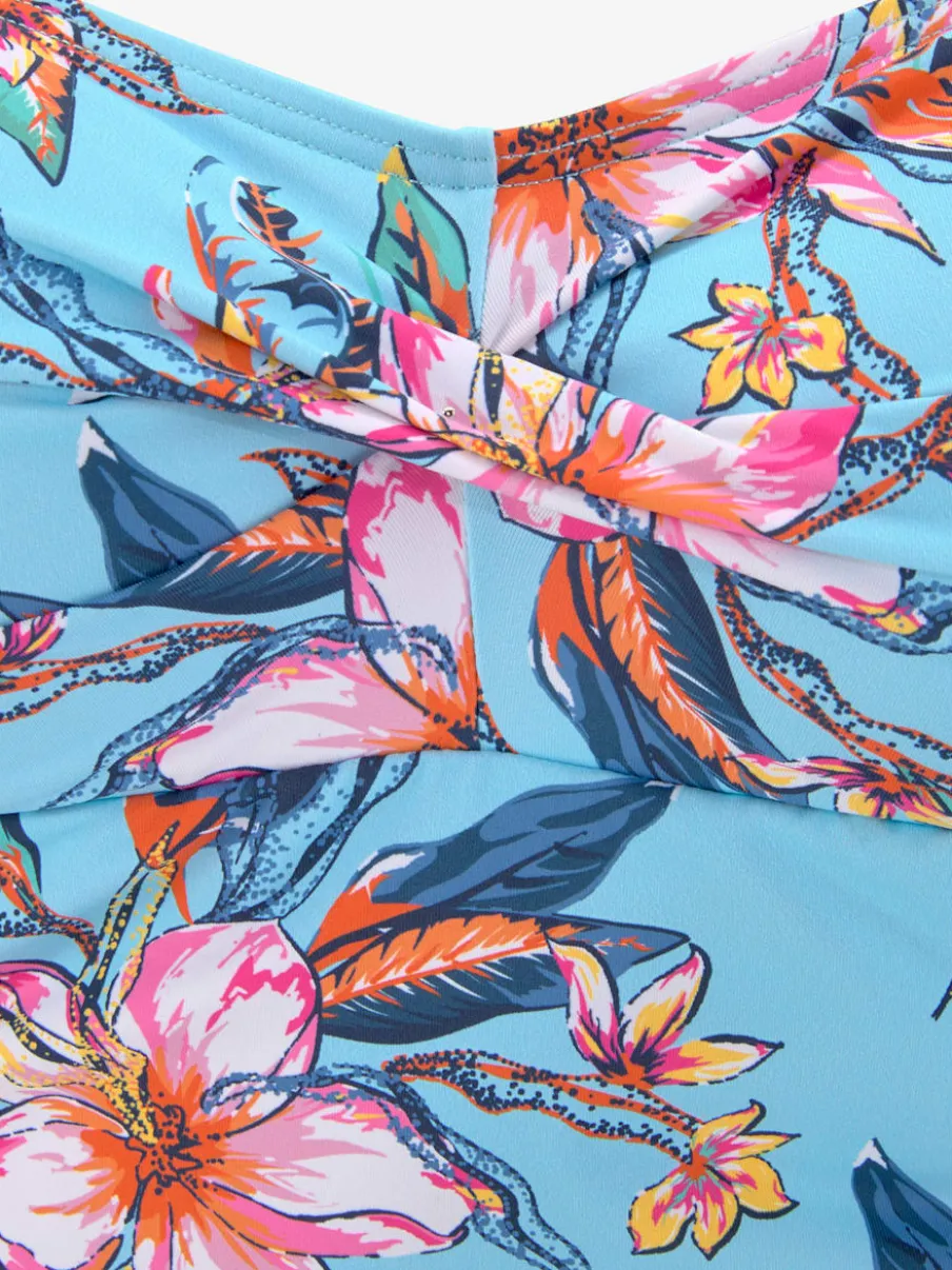 Maillot de bain à empiècements floraux et bretelles élastiques