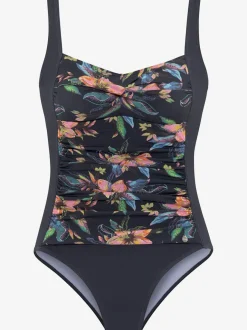 Maillot de bain à empiècements floraux et bretelles élastiques