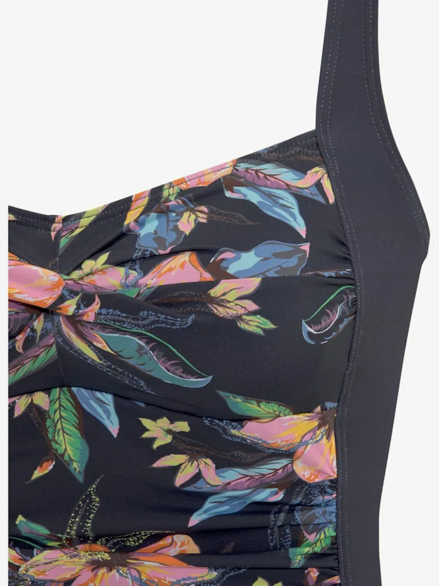 Maillot de bain à empiècements floraux et bretelles élastiques