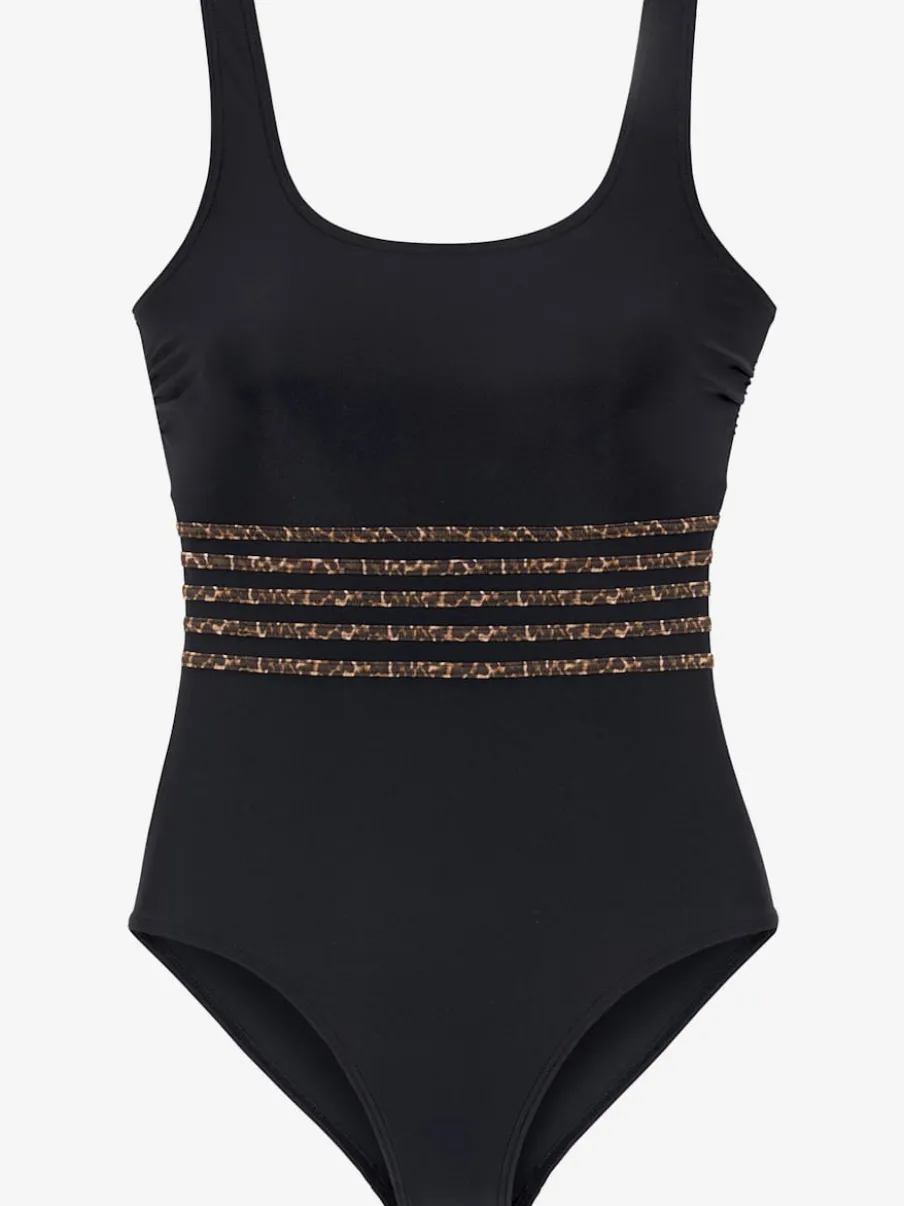 Maillot de bain à empiècements rayés et col rond