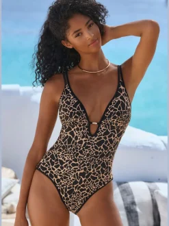 Maillot de bain en imprimé animal avec bonnets amovibles et accessoire doré