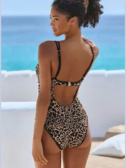 Maillot de bain en imprimé animal avec bonnets amovibles et accessoire doré