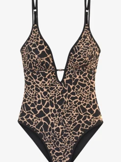 Maillot de bain en imprimé animal avec bonnets amovibles et accessoire doré