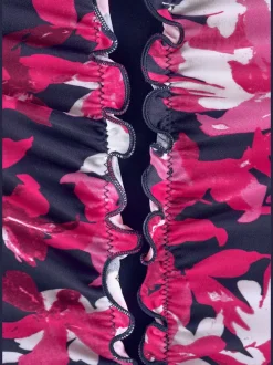 Maillot de bain à floraux avec fronces et bretelles ajustables